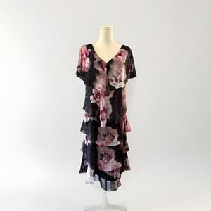 SLNY VTG Y2K Whimsigoth‎ Dress 14 Maximalist Abstract 2000s Tiered Fairy Grunge